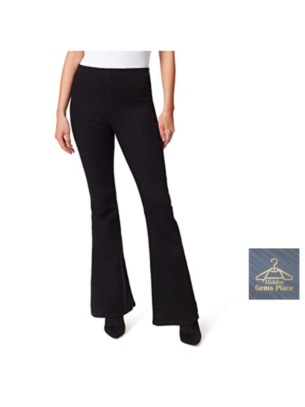 High Rise Pull On Flare Jeans with Hidden Elastic Waistband